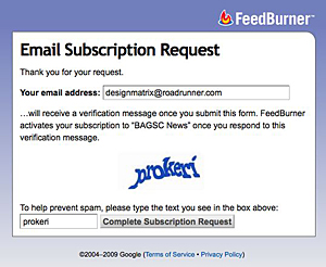 Email Subscription Request window