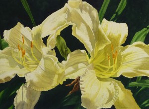 A, Love in Bloom, KDunham copy cropped Kathy Dunham painting, two day lilies