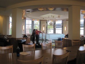 Leslie and Akiko working on the display case.