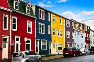 Street with colorful houses in St. John's, Newfoundland, Canada.
