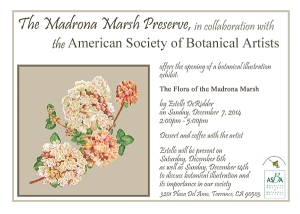 Invitation to "The Flora of the Madrona Marsh," original artwork by Estelle De Ridder.