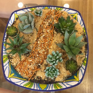 Cristina Batalyian created a delicious chocolate cake succulent garden as a bon voyage for Melanie. Photo by Olga Ryabtsova, © 2017.