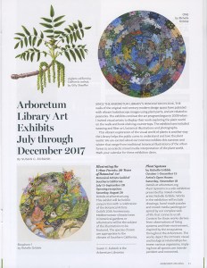 The 2017 Summer/Fall issue of The Arboretum's magazine has a page featuring the upcoming exhibitions in The Arboretum's library.