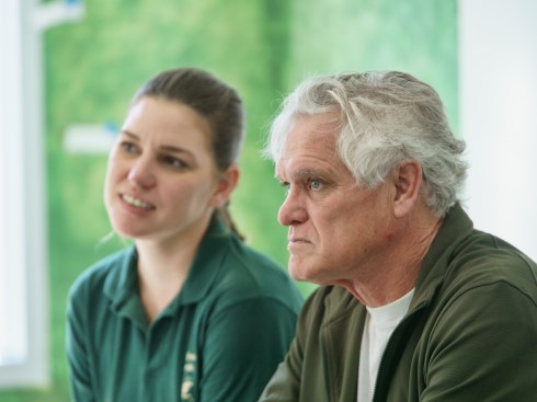 Hilary Jamieson (Madrona Marsh staff member) and her father Dave Jamison, a Marsh volunteer, at the BAGSC Quarterly Meeting at Madrona Marsh Nature Center. © 2018, Lance Hill. Editorial or promotional use permitted for electronic or printed media by the Botanical Artists Guild of Southern California and the Friends of Madrona Marsh. Please provide photo credit to Lance Hill.